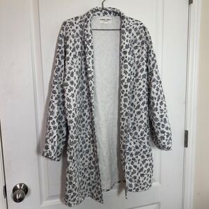 Bobbie Wren Quilted Cotton Floral Jacket Black White Open Front Size Large Boho